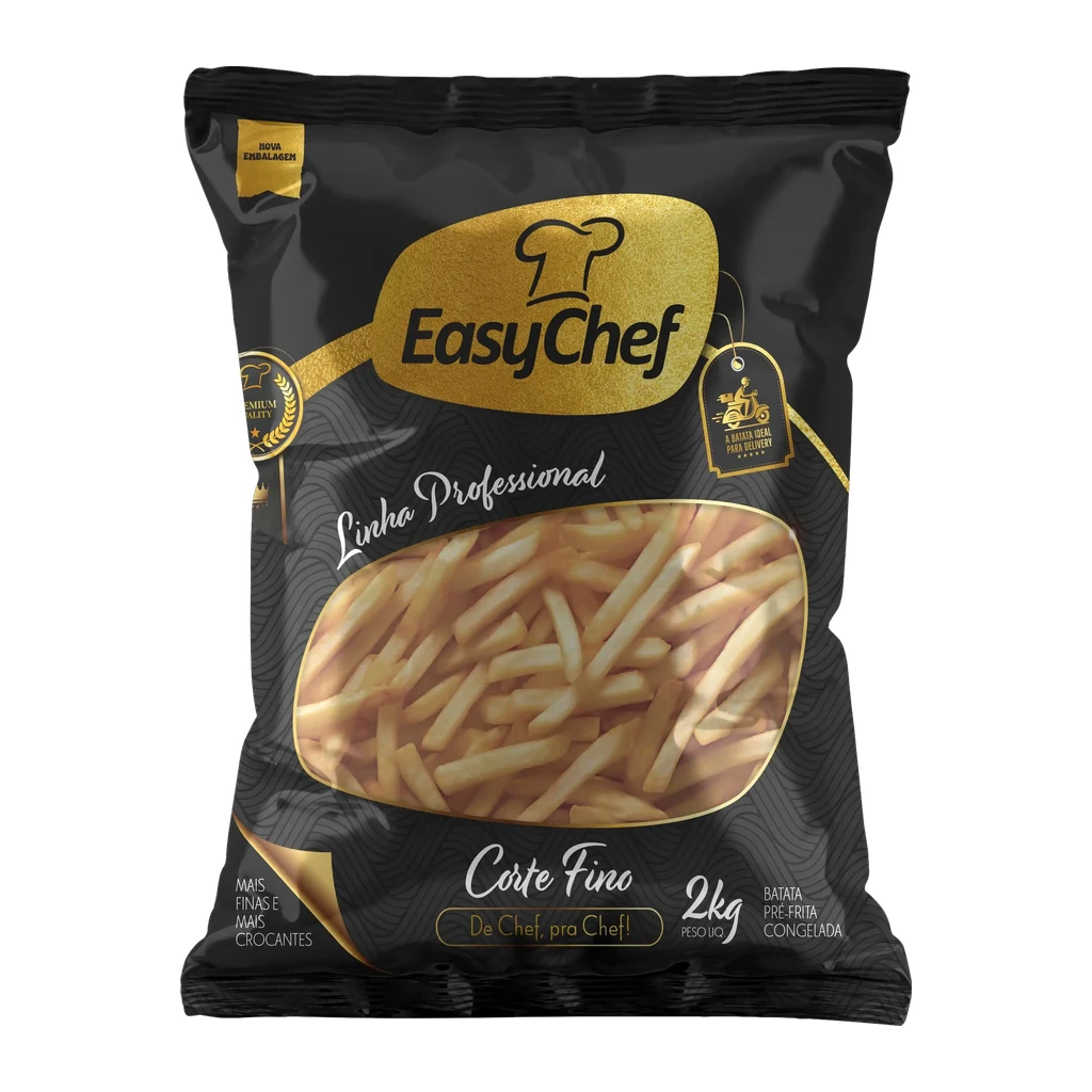 Batata palito corte fino pré-frita 2 kg – caixa com 6 pacotes